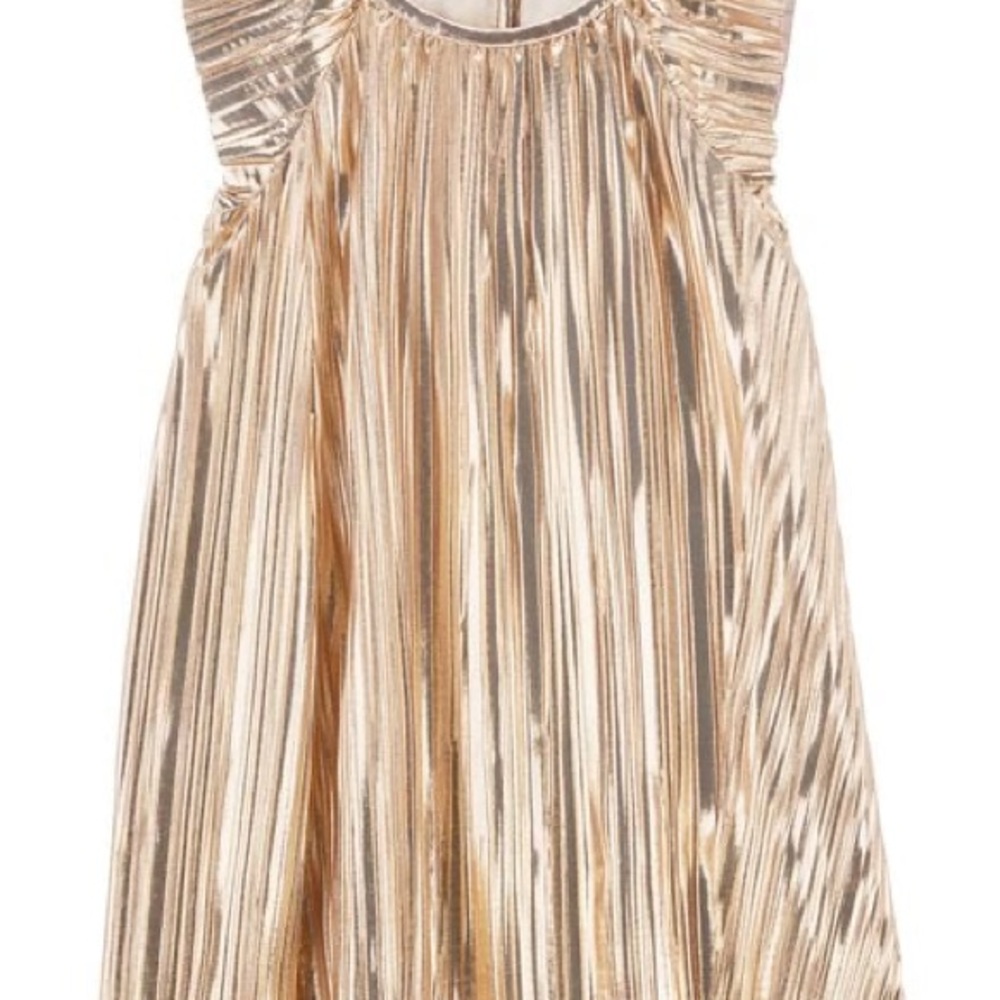 Metallic Gold Pleated Party Dress